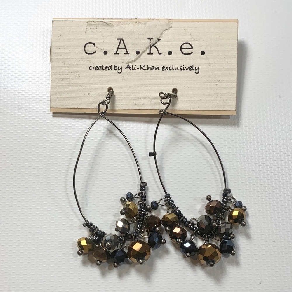 C.a.k.e | New Earring Dangle Brown Chrome New With Tags NWT - Picture 4 of 7